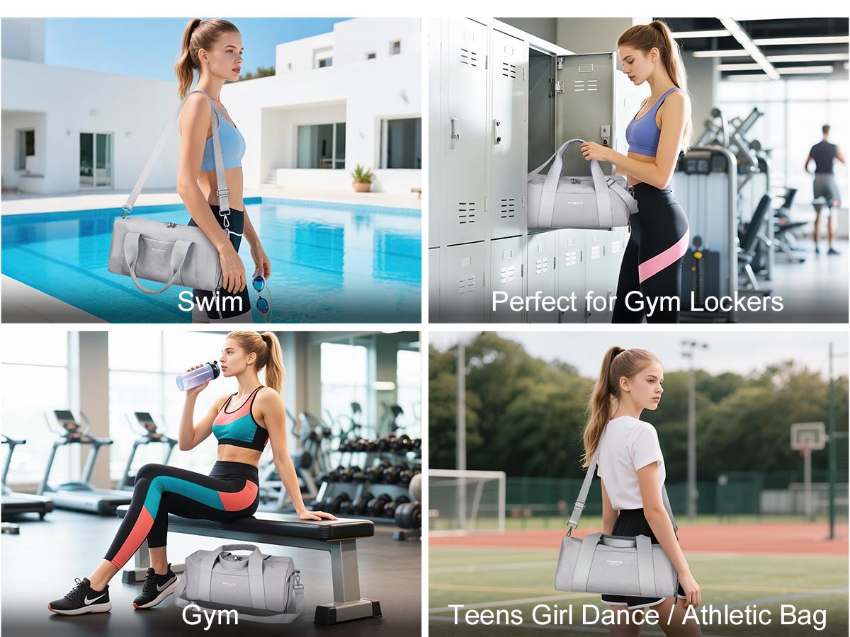 Small Gym Bag for Girls Kids,Sport Duffle Bag for Women Fitness Workout, Travel, Dance, Ballet, Swim with Shoes Compartment & Waterproof Pocket,Easy Carrying Pu Leather Handle (16"-Small)