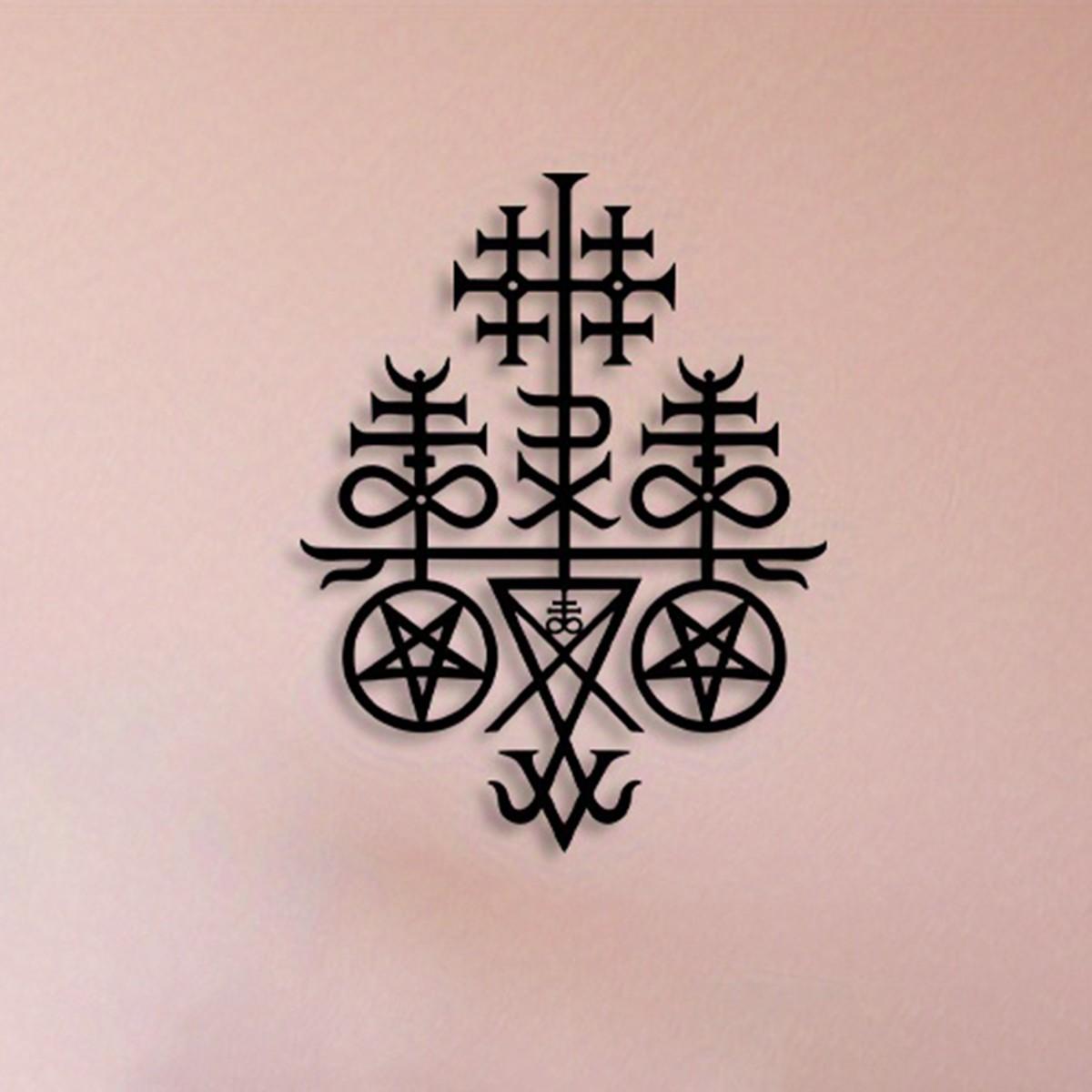 Lucifer Leviathan Cross Metal Wall Decor, Satanic Symbol Sculpture, Ideal for Living Room, Bedroom, Office, Halloween Decoration