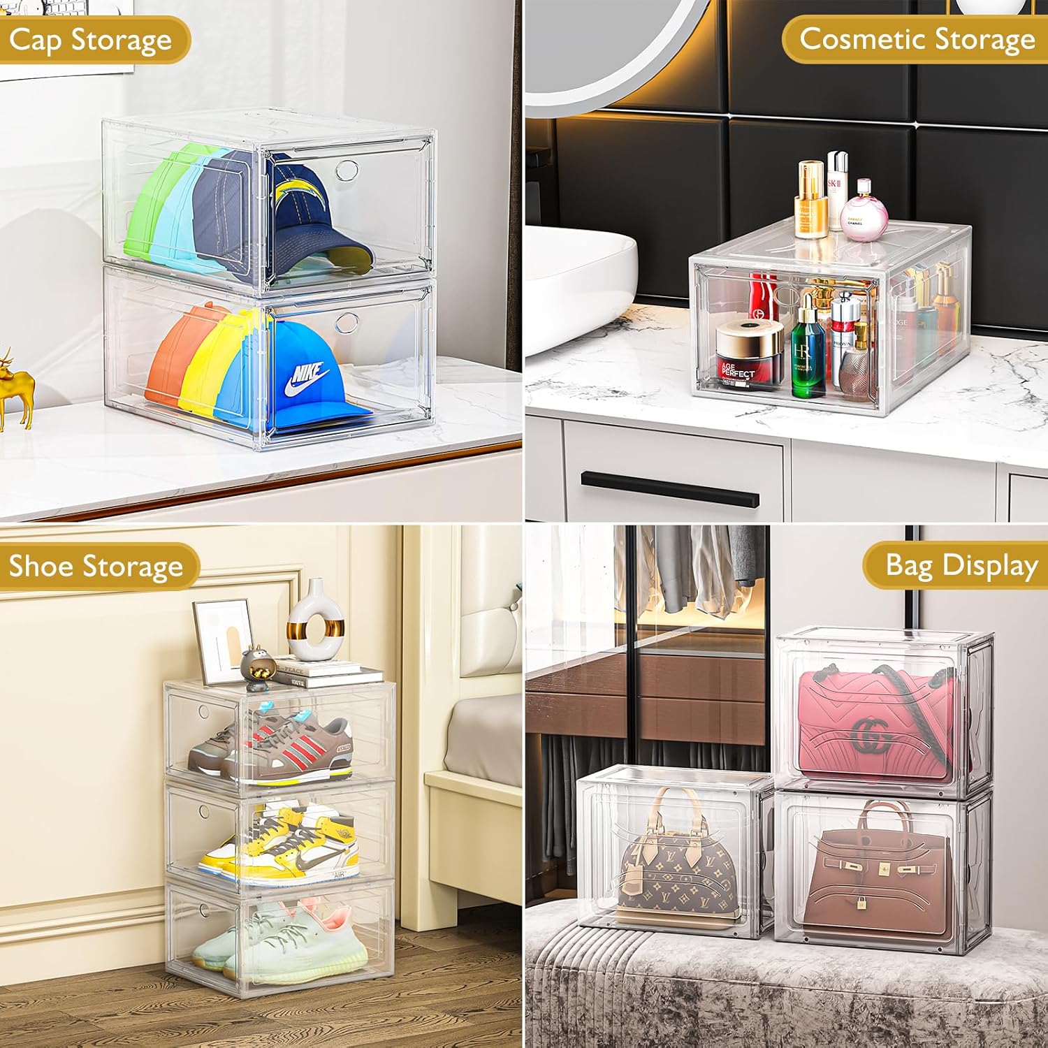 Clear Shoe Storage Box, 1 Count Magnetic Door Shoe Organizer, Stackable Shoe Rack, Space Saving Shoe Storage Box for Home Living Room Bedroom, Clear Plastic Drawers