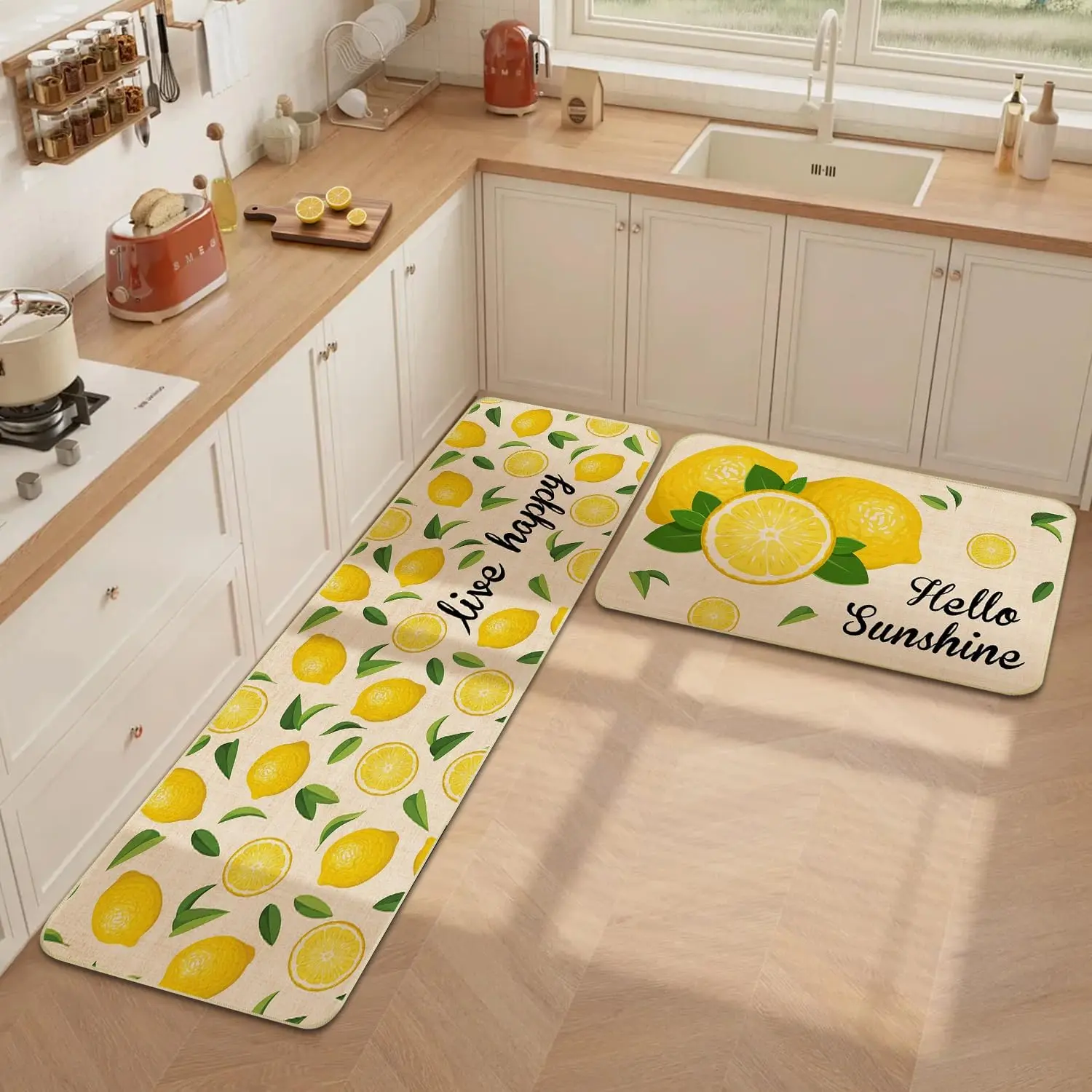 Lemon Kitchen Mats for Floor, Non Slip Kitchen Rugs Set of 2 | Kitchen Floor Mats for in Front of Sink, Kitchen Rugs for Bedroom, Lemons Kitchen Decor and Accessories 20''x47''+16''x24''