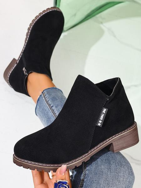 Women's low heel and short boot with side zipper design, high-end solid color design, available in sizes 36-43, stylish and comfortable French-style boots suitable for both autumn and winter wear, suitable for indoor and outdoor use.