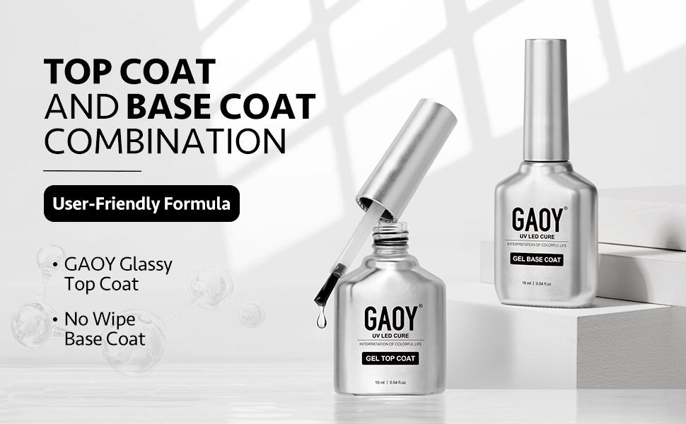 GAOY 16ml 2 Pcs Glassy Gel Top Coat and Base Coat Set Holiday Gift Pick,No Wipe Foundation Combination for UV Light Cure Nail Polish