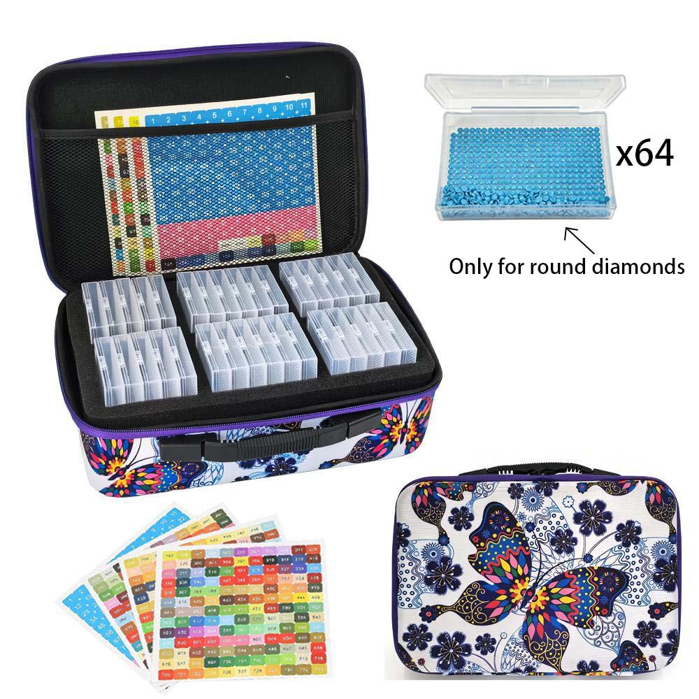 64-Slot Diamond Art Storage Box, Bead Organizer with Labels, 5D Embroidery Accessories Container for DIY, Crafts, Rhinestones, Seeds, DIY Craft Supplies