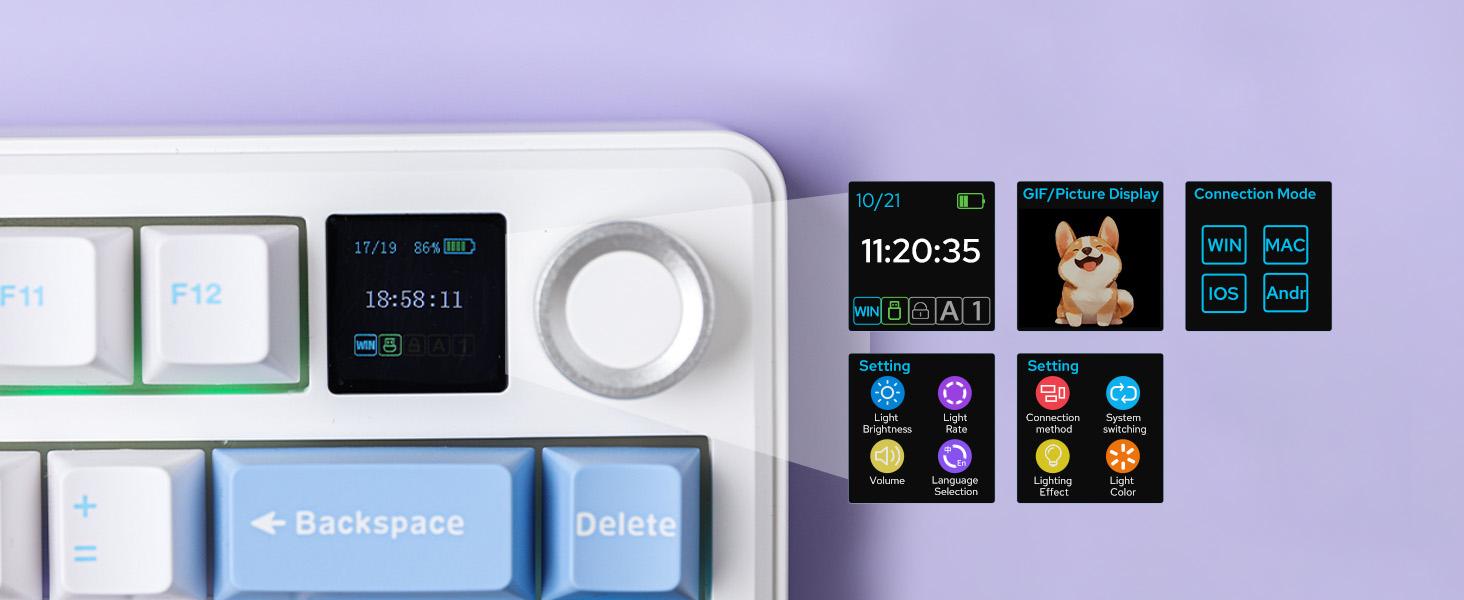 [2026]Aula F75 MAX Wireless Mechanical Keyboard with TFT Screen and Knob, Gasket Gaming Keyboard in 75% Layout, Hot Swappable, RGB Backlight, for PC/Mac/Linux