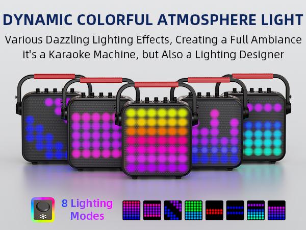 Karaoke Machine for Adults & Kids with Full-Screen LED Lights, Portable BT Speaker with 2 Microphones, Bass/Treble Adjustment, Supports TWS/FM/AUX/USB/TF Card for Home Party