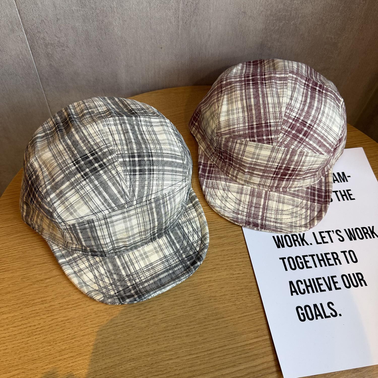 Unisex 5‑Panel Plaid Short‑Brim Baseball Cap, Retro Checkered Design, Casual Outdoor Streetwear Headwear, Gift For Men Women