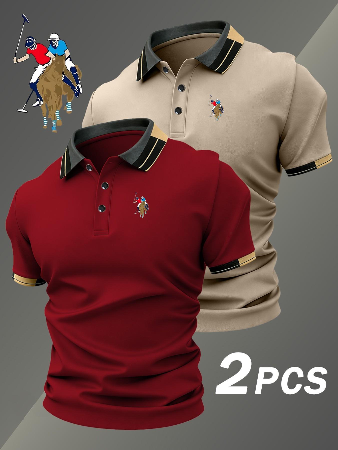 Two-Piece Hh4557 Paul Mccartney Knight Logo Print Men's Collared Shirt, Elastic Casual Breathable All-Season Comfortable High-End Polo