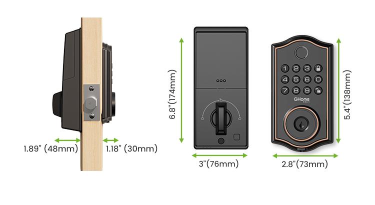 GHome Smart Fingerprint Door Lock, Keyless Entry Deadbolt with App Control, Auto Lock, Easy Installation, and Waterproof Design for Home and Apartment, Black