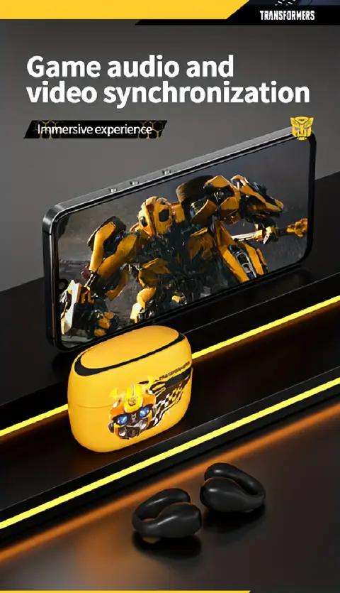 TRANSFORMERS TF-T05 Open Ear Clip Earbuds Bluetooth 5.4 Wireless Headphones with HD mic and 60 Hours Music Game Dual Mode,IPX4 Waterproof Fitness Running Earbuds