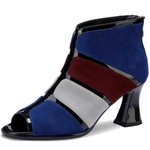 TDD High Heels for Women Chunky Peep Toe Booties Stylish Sexy Shoes Dressy Comfortable Patent Leather Sandals Elegantes Sparkly Boots Zip Wedge Ladies Summer Formal 3 Inch Pumps 111