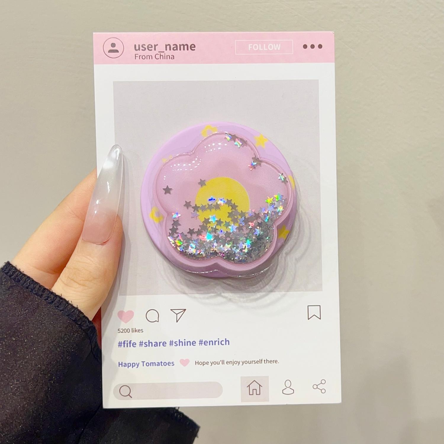 Magnetic Push-Pull Phone Stand, Sand Star Flash Style, High-End Shaking Magnetic Holder, Adjustable Stable Desktop Support, Flower Design, Magnetic Phone Grip