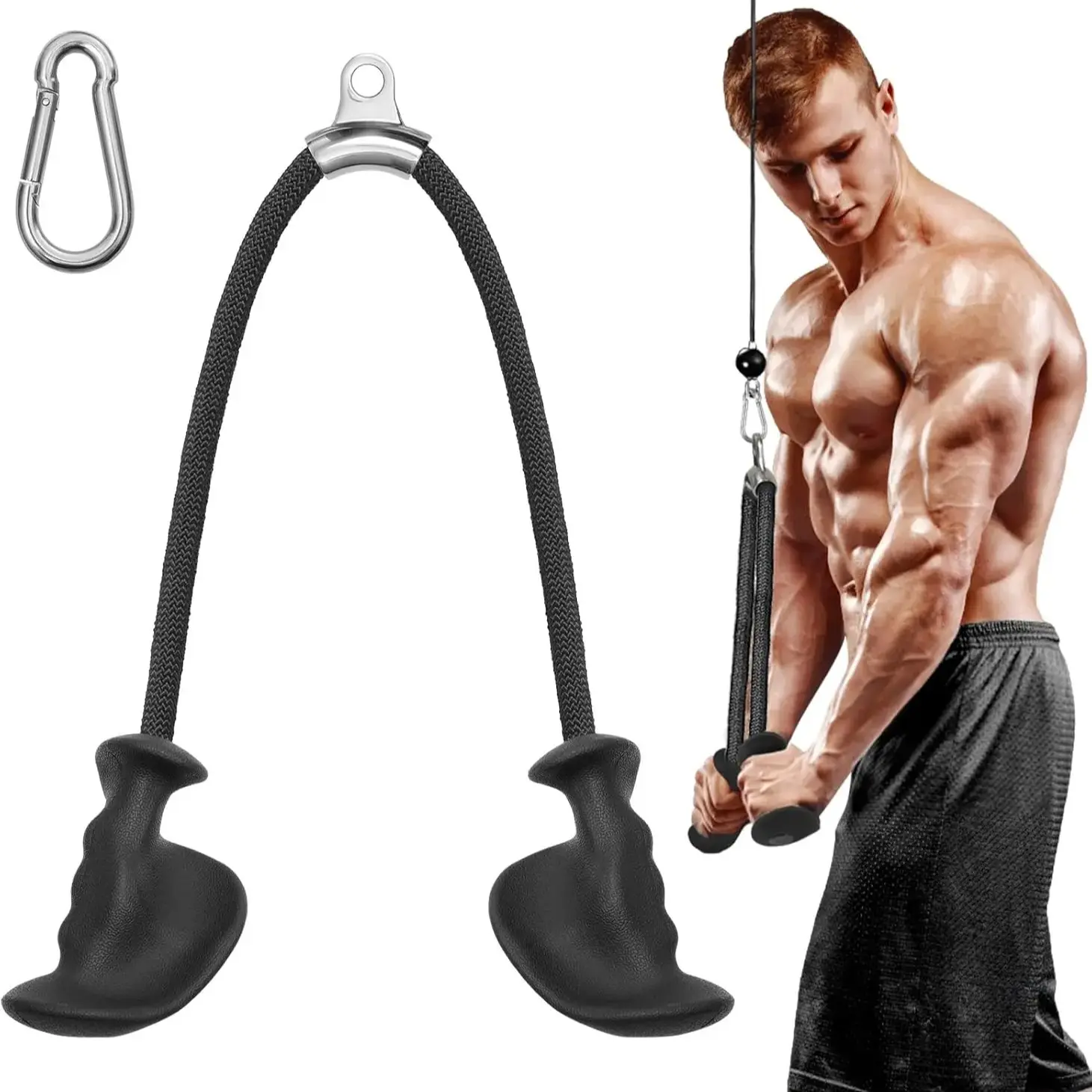Tricep Rope Cable Attachment, Pulldown Rope, Ergonomic Dual Handle Gym Rope, Cable Machine Pulley Attachment, Face Pull Back Row Handle, Biceps Triceps Arm Workout Gear, Home Gym Equipment, Gym Accessories