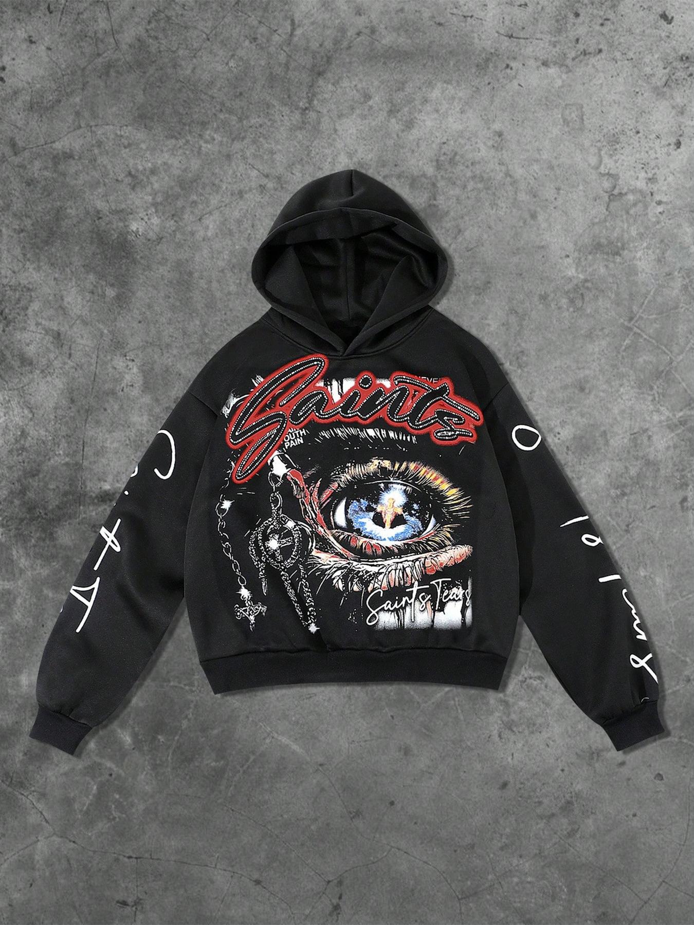 Unisex Graphic Print Hoodie with Eye Print Design, Fashion Streetwear Hip Hop Style, Casual Loose-Fit Sweatshirt for Fall & Winter