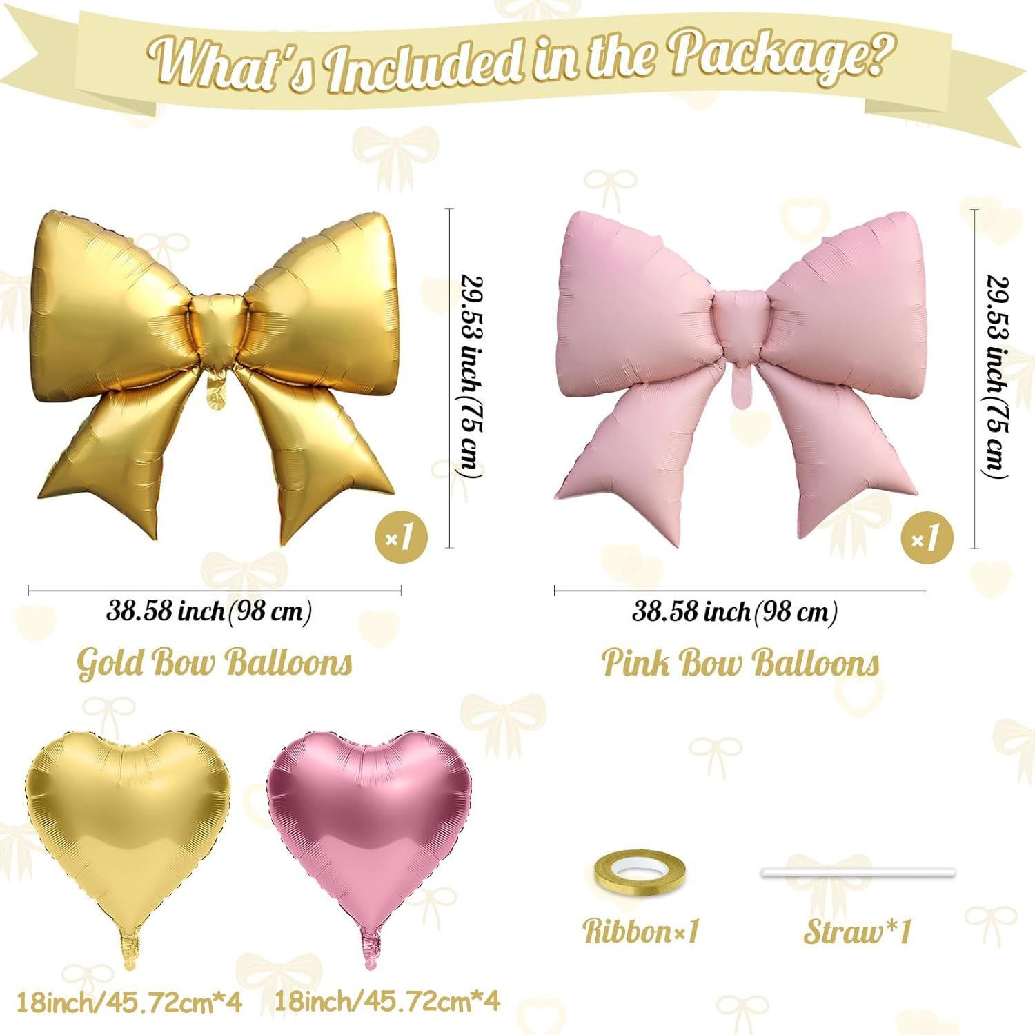 Pink and gold heart-shaped bow balloons, 8 18 inch heart-shaped balloons and 2 38 inch bow balloons (with 2 accessories), suitable for girls' birthdays, Valentine's Day, baby showers, wedding anniversary decorations