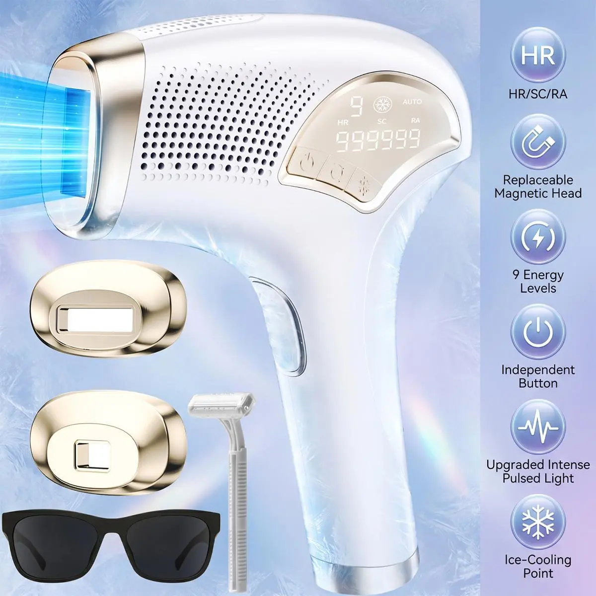 【BackToSchool】Women IPL Hair Remover, Portable Adjustable Home Epilator with Dual Replaceable Lamp Heads, Painless Long-Lasting Hair Removal for Underarms Legs