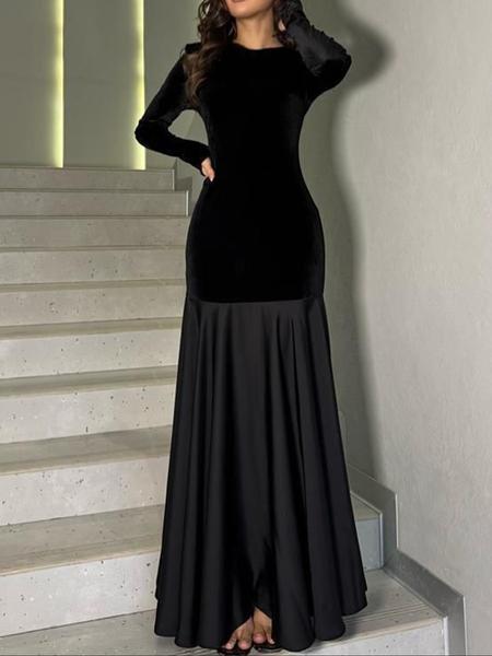 Fashionable Elegant Slim-Fitting Round Neck Long Sleeve Dress, Casual Style with Plain Design for Women, Perfect for Any Occasion