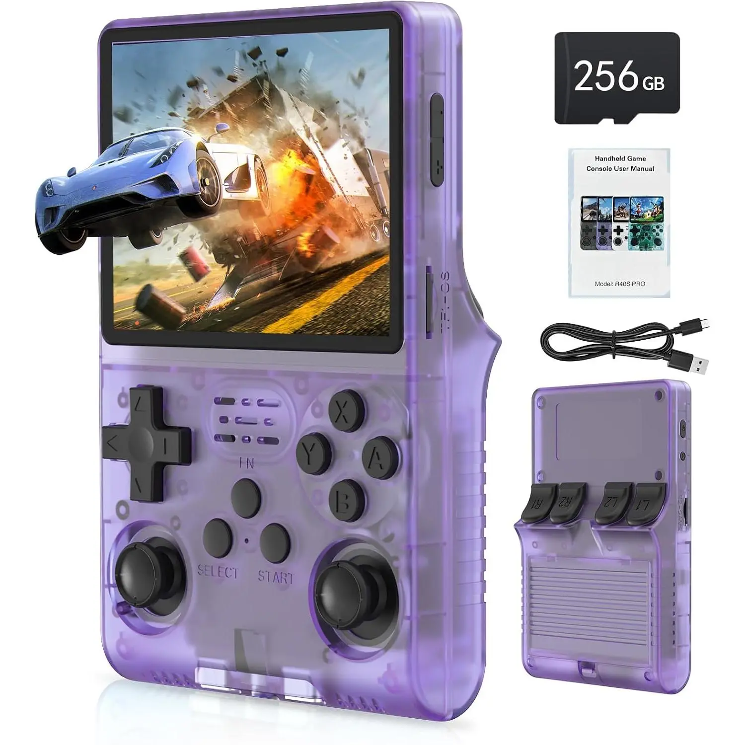 Handheld Game Console 3.5 inch IPS Screen Mini Retro Console 3800mAh Portable Pocket Arcade 12+ Mainstream Emulator 256G TF Card Transparent