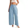 Imily Bela Women's High-Waist Minimalist Wide-Leg Pleated Jeans - Comfortable Baggy Boyfriend Style Denim Bottoms with Good Fit, Perfect for Tees, Blouses, Summer Wear