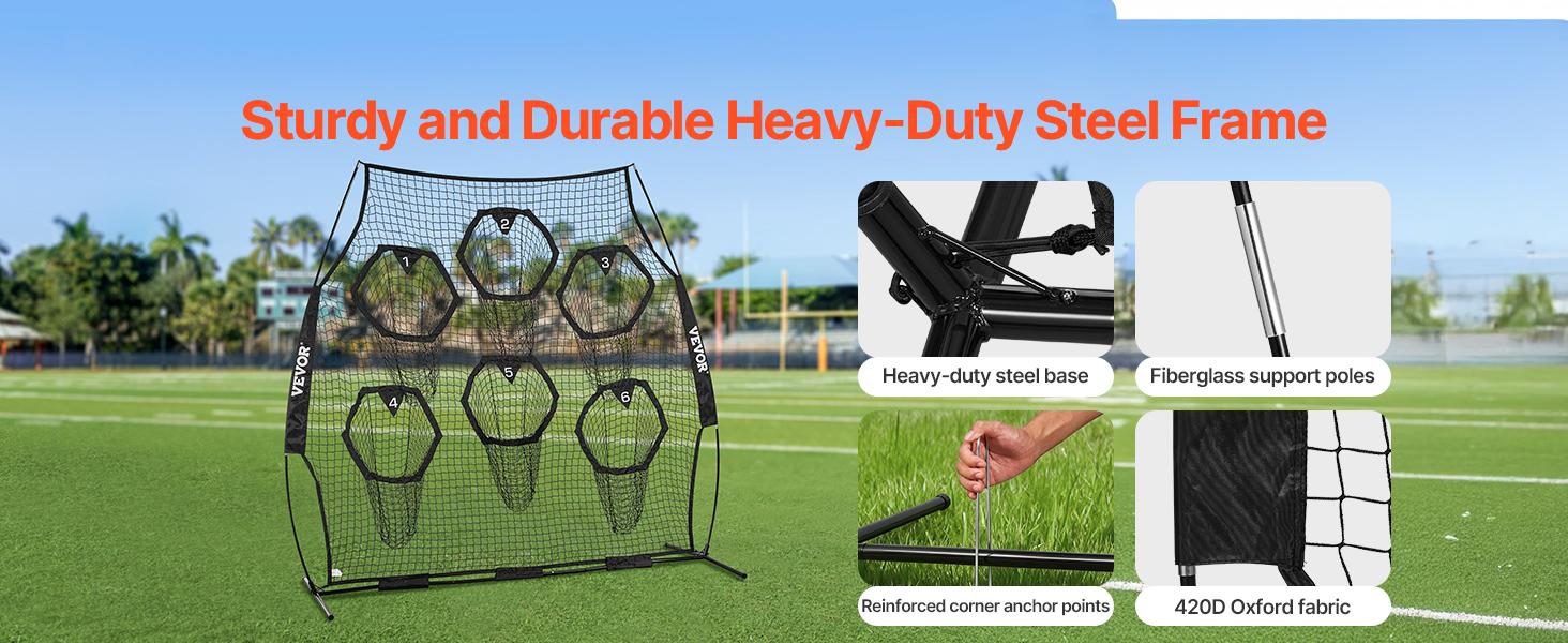VEVOR 8x 8 ft Football Trainer Throwing Net, Training Throwing Target Practice Net with 6 Target Pockets, Knotless Net Includes Straps and Portable Carry Case, Improve QB Throwing Accuracy, Black