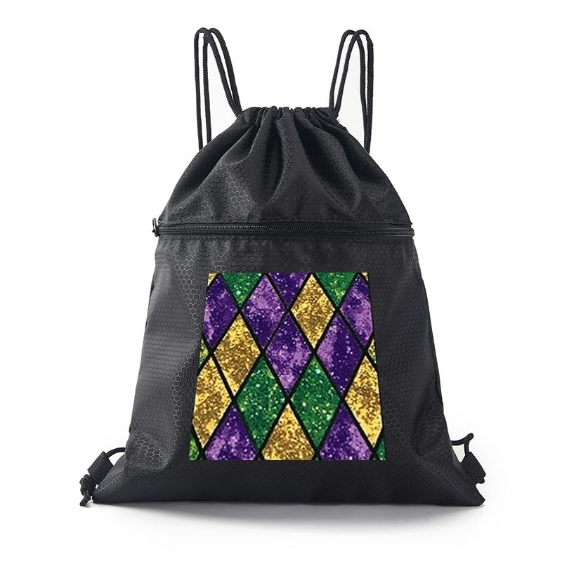 Mardi Gras Colorful Diamond Pattern Drawstring Backpack Lightweight Gym Bag for Travel and Sports Use Perfect Gift for Festival Celebrations Carnival Party Fans and Costume Accessory Lovers Ideal Holiday Present for Adu
