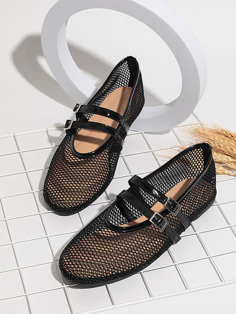 Women's Casual Hollow Out Mesh Sandals, Summer New One Strap Round Toe Flat Heel Mary Jane Shoes, Comfortable Breathable Footwear