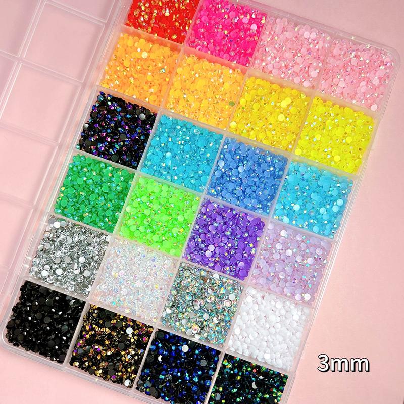 1 Box of 24 Colors Flat Bottomed Rhinestones Minimalist Shiny Semi-circular Resin Nail Diamonds Decors DIY Pens Glasses Cup Nail Art Supplies Bling Rhinestone Decoration
