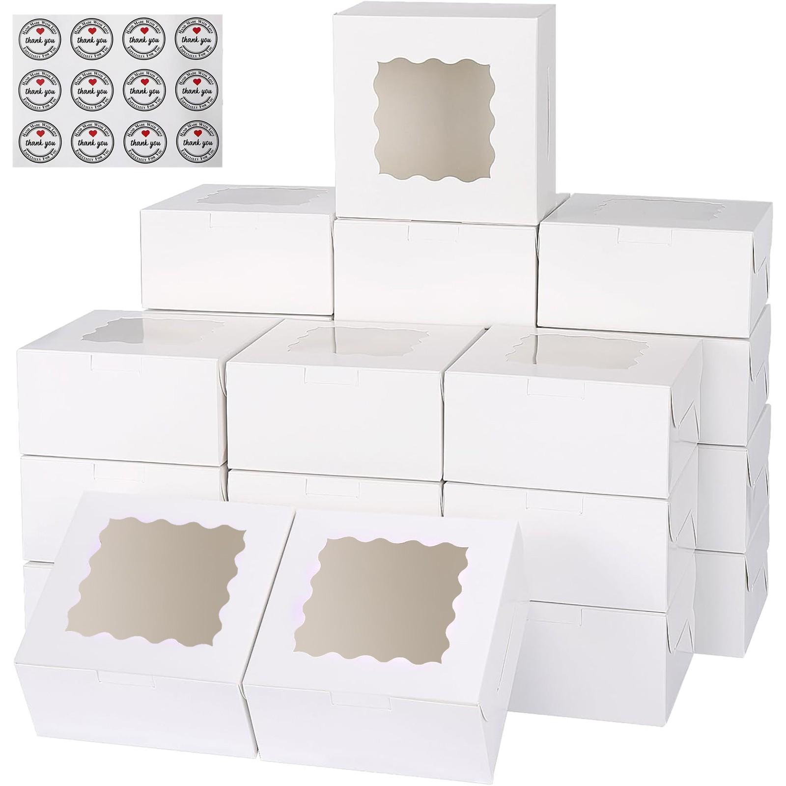 White Gift Cookie Boxes, 3.39'x3.39'x2.48' Bakery Boxes with Window, for Mini Cake Treat Dessert Pastry Donuts Macaroon Strawberries Chocolate Candy