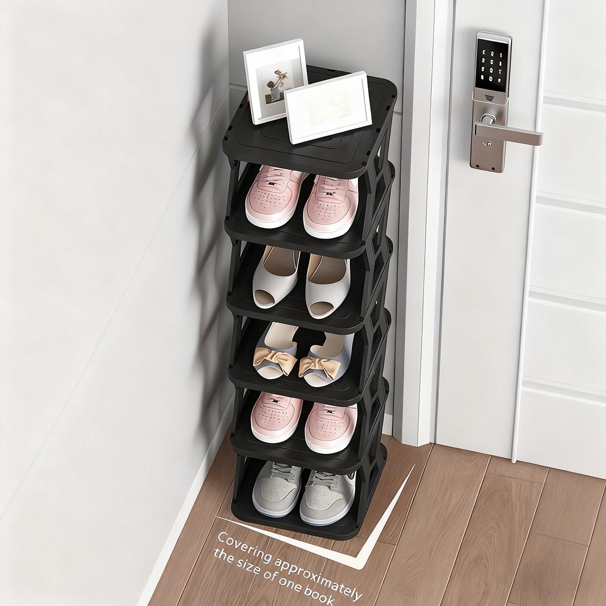 Multi layer foldable single row vertical shoe rack, Stackable shoe organizer, compact design, stable structure, space saving, can be assembled, suitable for shoe sorting and storage solutions in entrances, wardrobes, garages, Shoe Organizer