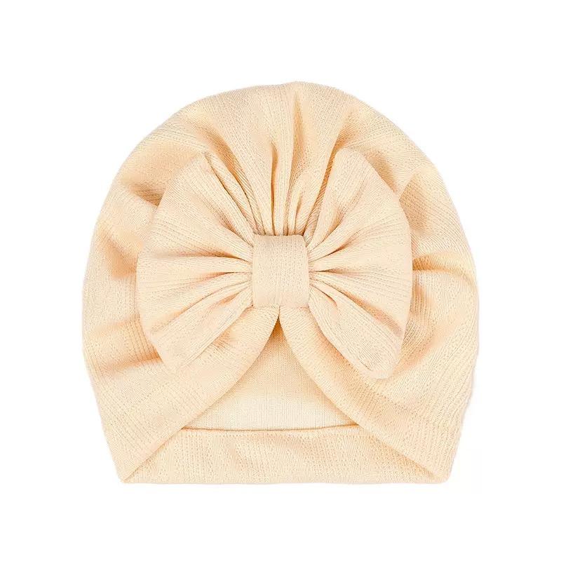 Spring Autumn Embroidered Headband Cap with Bow Decor, Suitable for 1-12 Months Baby Girls Boys, Knitted Hand Sewn Elastic Fabric