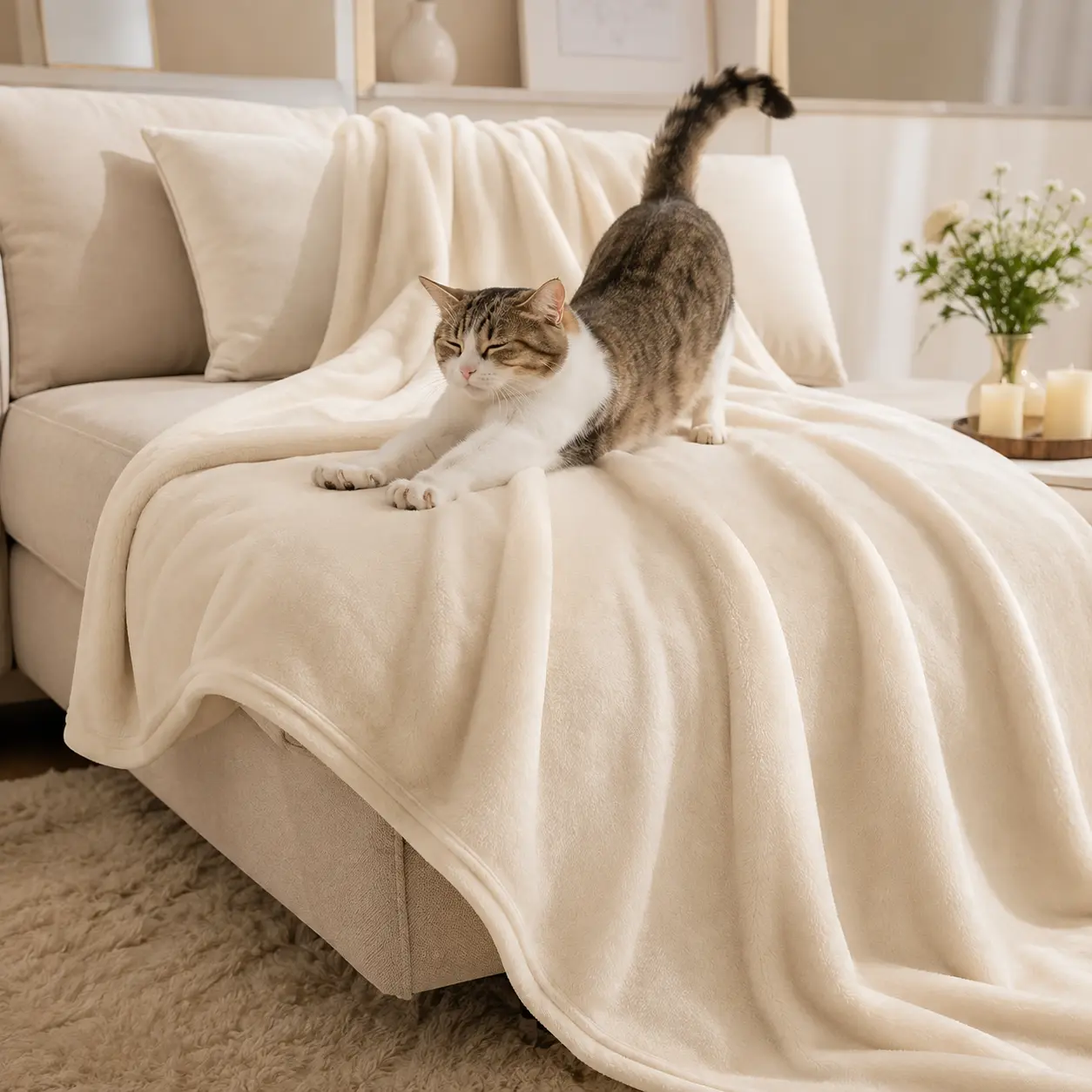 Plush Dog and Cat Blanket, Soft Cozy Pet Throw for Couch, Bed, Crate, Carrier and Everyday Nap Time