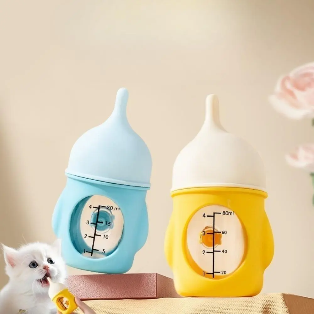 Anti-Choking Glass & Silicone Pet Nursing Supply Feeding Bottle - 80ml, Heat-Resistant Glass, Visible Measurement Markings, Accurately Portion Milk Replacer, All Seasons for Puppies