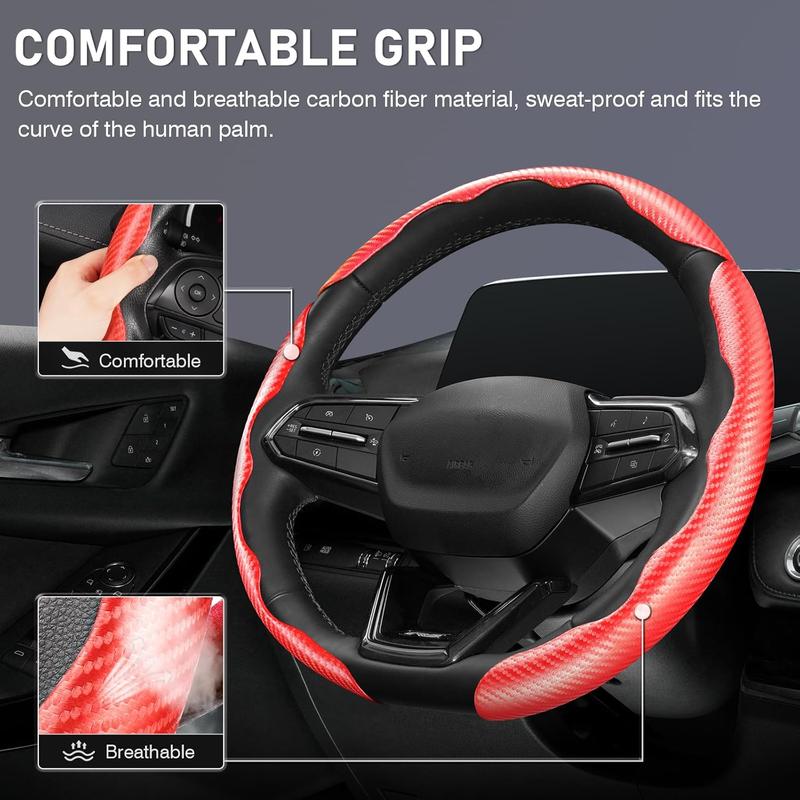 Canvcle 3 Piece Carbon Fiber Steering Wheel Cover, Car Steering Wheel Cover for Men/Women, Anti-Slip, Comfortable Grip, Durable, Universal for 99% Car Interior Accessories Canvcle 3 Piece Carbon Fiber Steering Wheel Cover, Car Steering Wheel Cover for Men/Women, Anti-Slip, Comfortable Grip, Durable, Universal for 99% Car Interior Accessories