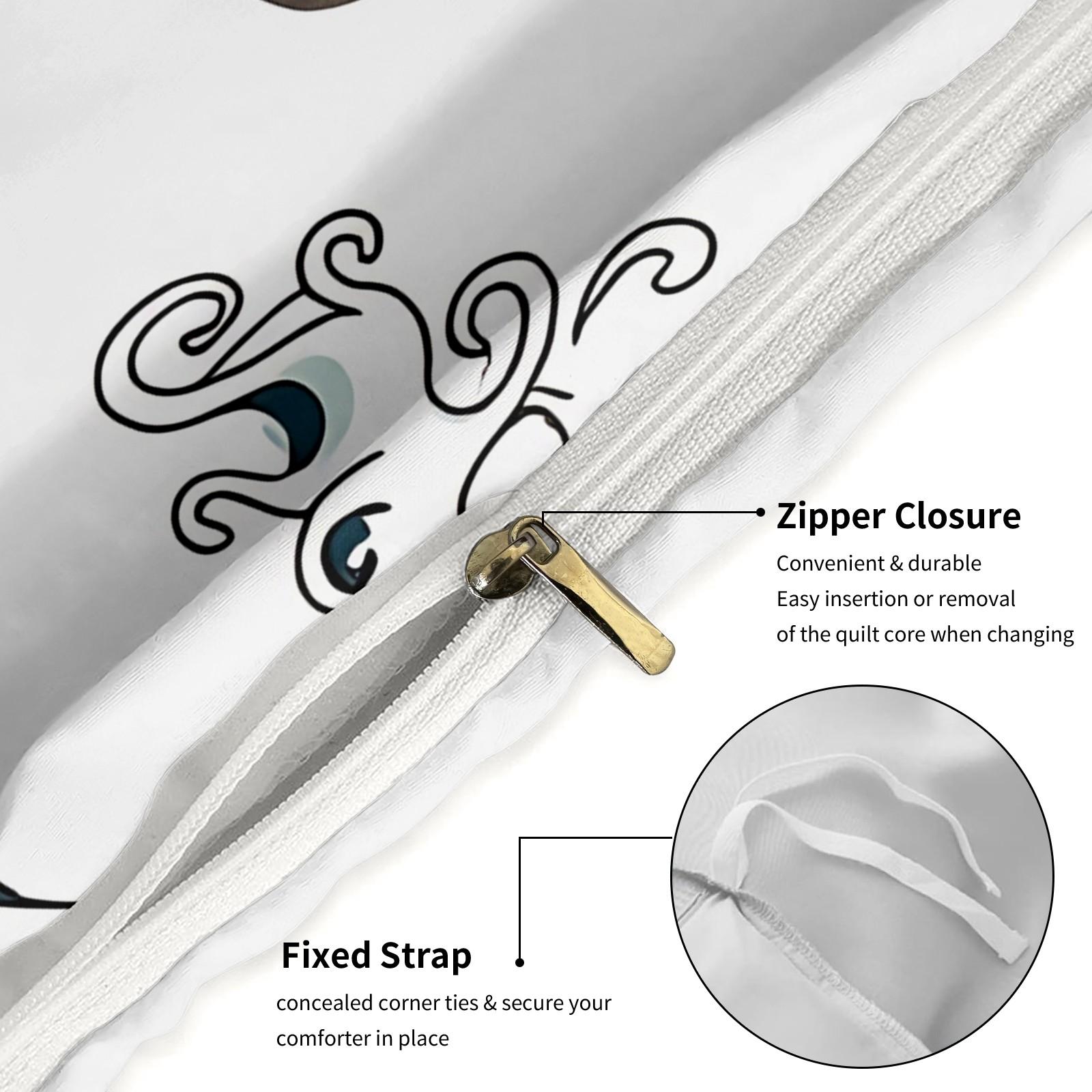 3Pcs Raccoon Dinosaur Duvet Cover Set, 1 Duvet Cover + 1/2 Pillowcases, 3D Cartoon Animal Bedding for Kids, Soft Microfiber Japanese Wave Print Bed Set, Perfect Gift for Dinosaur & Raccoon Lovers