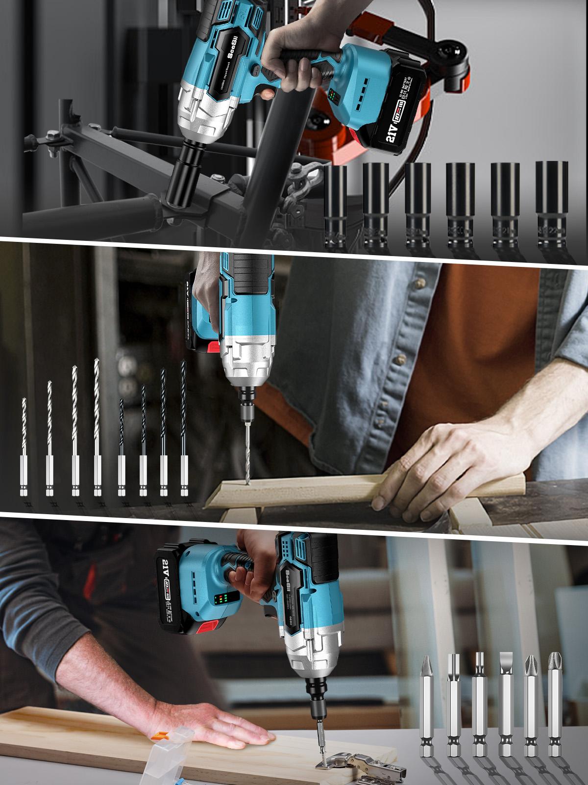 Seesii 1/2'' WH700 3-In-1 Impact Wrench + 3/8" Ratchet Wrench