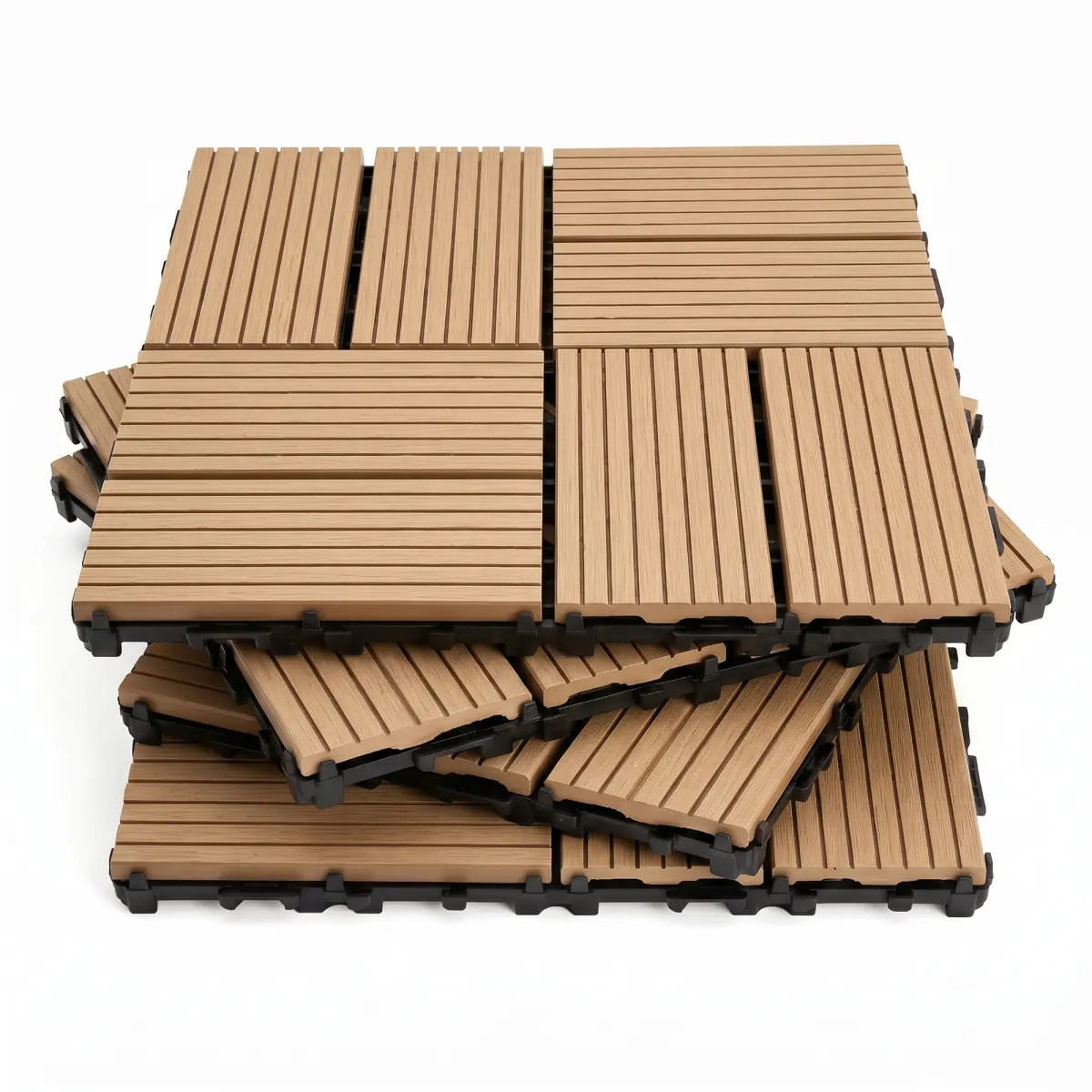 Interlocking WPC Deck Tiles 25 Pack, 11.8"x11.8" Wood Plastic Composite Patio Floor Tiles with Drainage, Waterproof Anti-Slip Outdoor Flooring for Balcony Backyard Poolside, Natural Wood