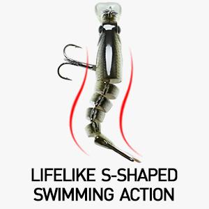 TRUSCEND Easy Catch SwimMax Lures with BKK Hooks 3D Realistic Eyes ABS Material 6 Segments for Bass Trout Walleye Ultra Sharp Treble Hooks Lifelike Fishing Baits