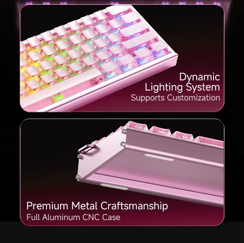 AJAZZ ALUX60 TITAN wired esports gaming mechanical keyboard silver ear switch pink transparent keycap 8K return rate wired plug and play computer office keyboard RGB DIY support multiple systems suitable for gaming and office