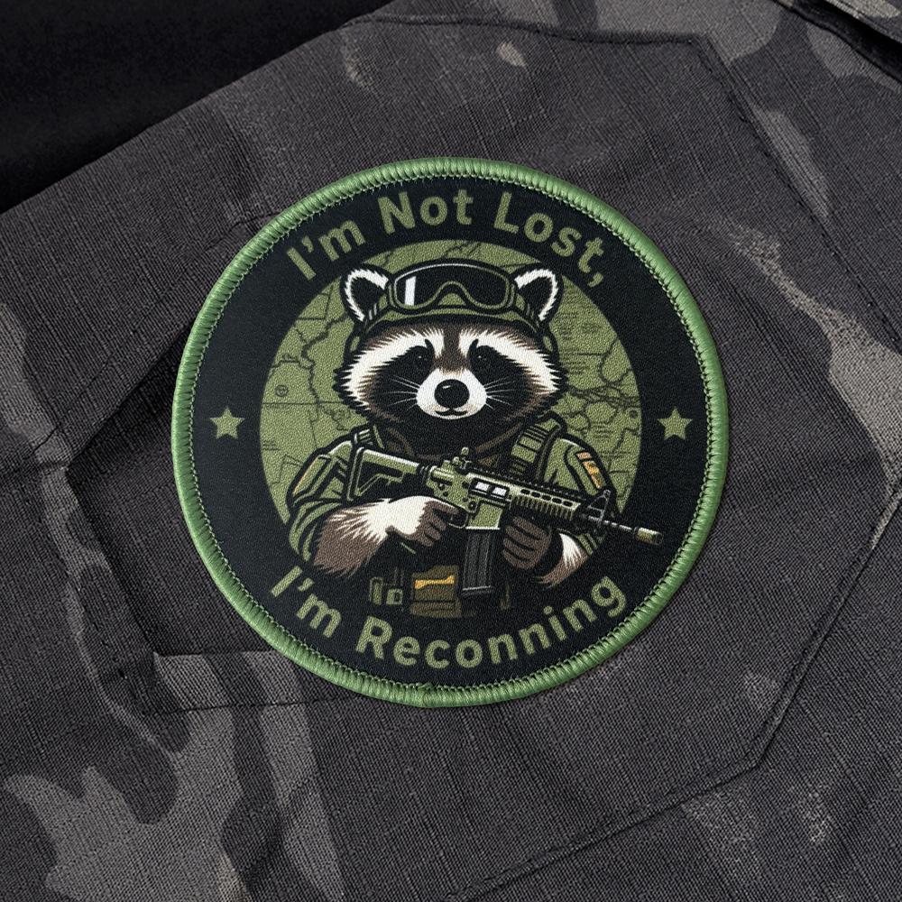 "I'm Not Lost, I'm Reconning" Raccoon Tactical Patch Design Hook Loop Morale Badge Military Armband Chevron Backpack Appliques Stickers