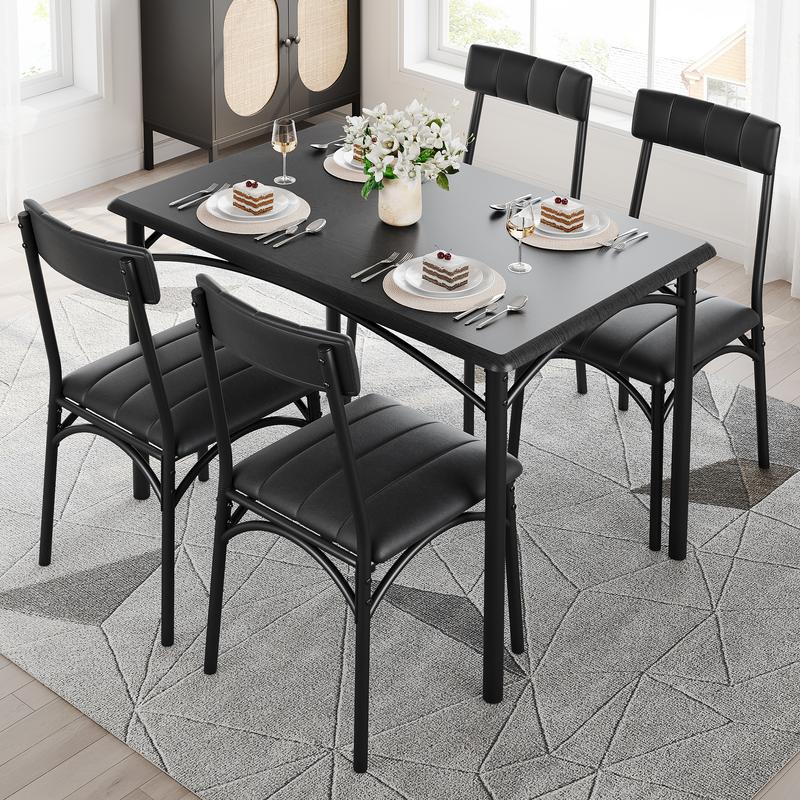 Dining Table Set for 4, Kitchen Table and Chairs, Metal and Wood Rectangular Dining Room Table Set with 4 Upholstered Chairs, 5 Piece Dining Set for Small Space, Apartment, Rustic Brown,Black,Grey Furniture Modern Home Dining Table Set for 4, Kitchen Table and Chairs, Metal and Wood Rectangular Dining Room Table Set with 4 Upholstered Chairs, 5 Piece Dining Set for Small Space, Apartment, Rustic Brown,Black,Grey Furniture Modern Home