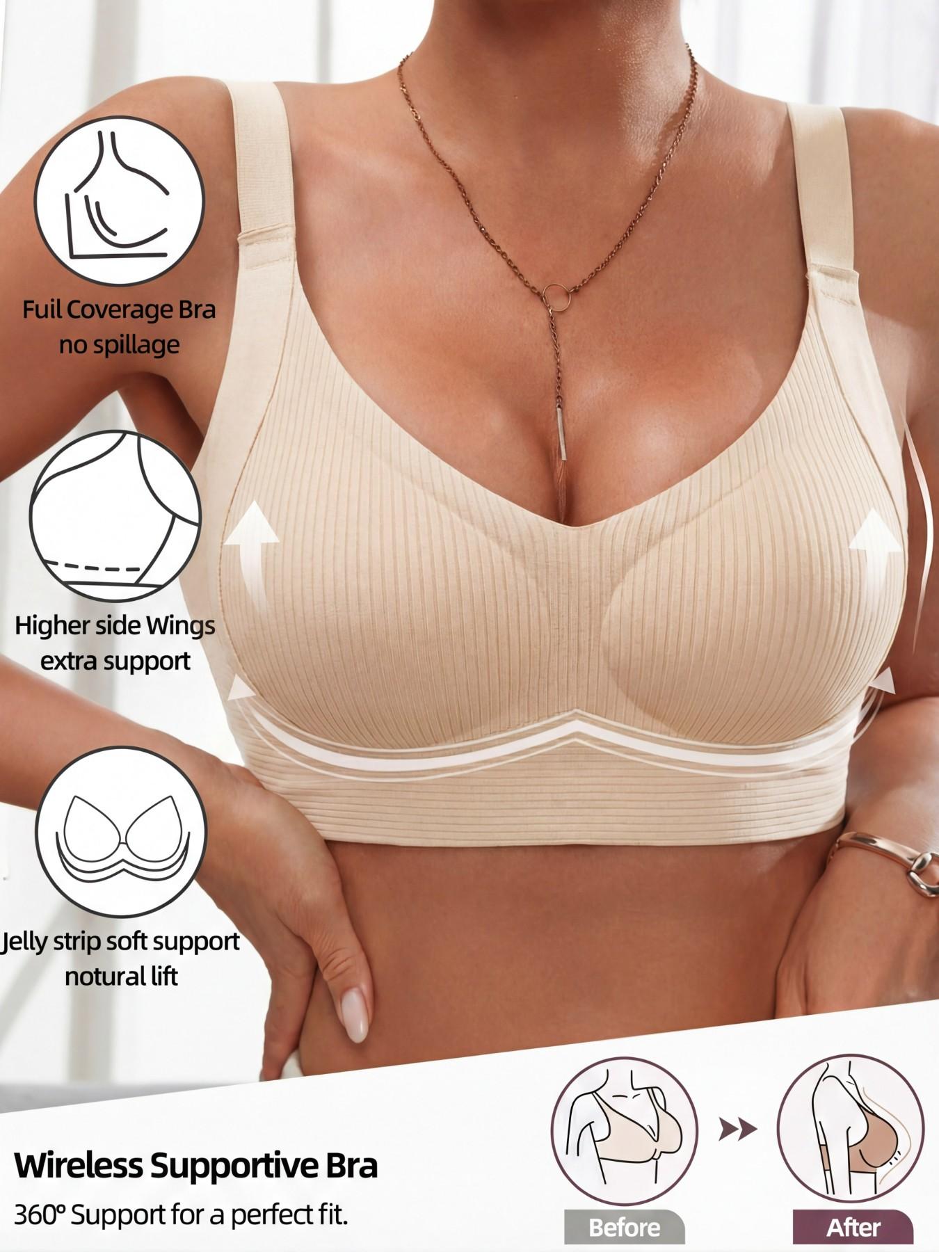 Seamless Wireless Supportive Bra for Women - Full Coverage No Spillage, Jelly Strip Natural Lift, Comfort Bralette for All Day Wear