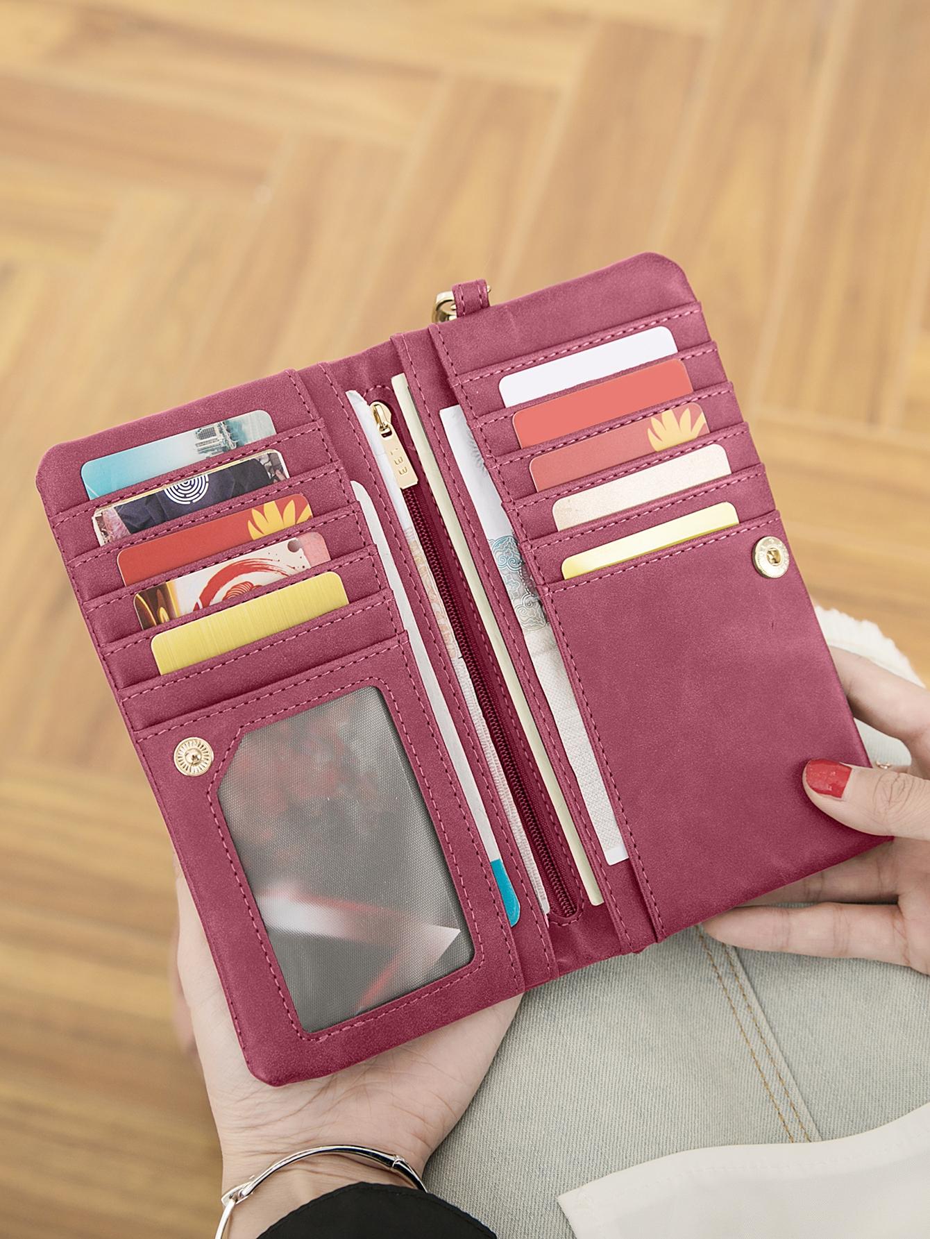 Handbag Vintage Frosted Double Zipper Folding Multi-Card Large Capacity Ladies Mobile Wallet Multi-Functional Wrist Strap Ladies Daily Travel Storage Bag With Fashion Boutique Ladies Wallet Business Casual For Women Wallet, Fashionable Versatile Purse