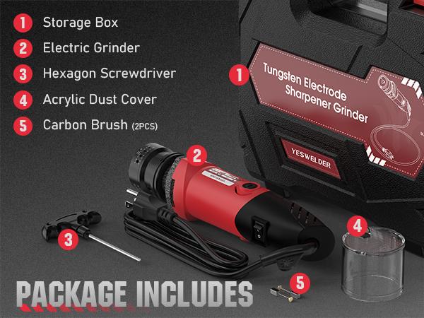 YESWELDER 110V Tungsten Electrode Sharpener Grinder | Portable TIG Welding Rotary Tool with Flat Grind Block, Cut-Off Slot, 4 Sizes/3 Angles