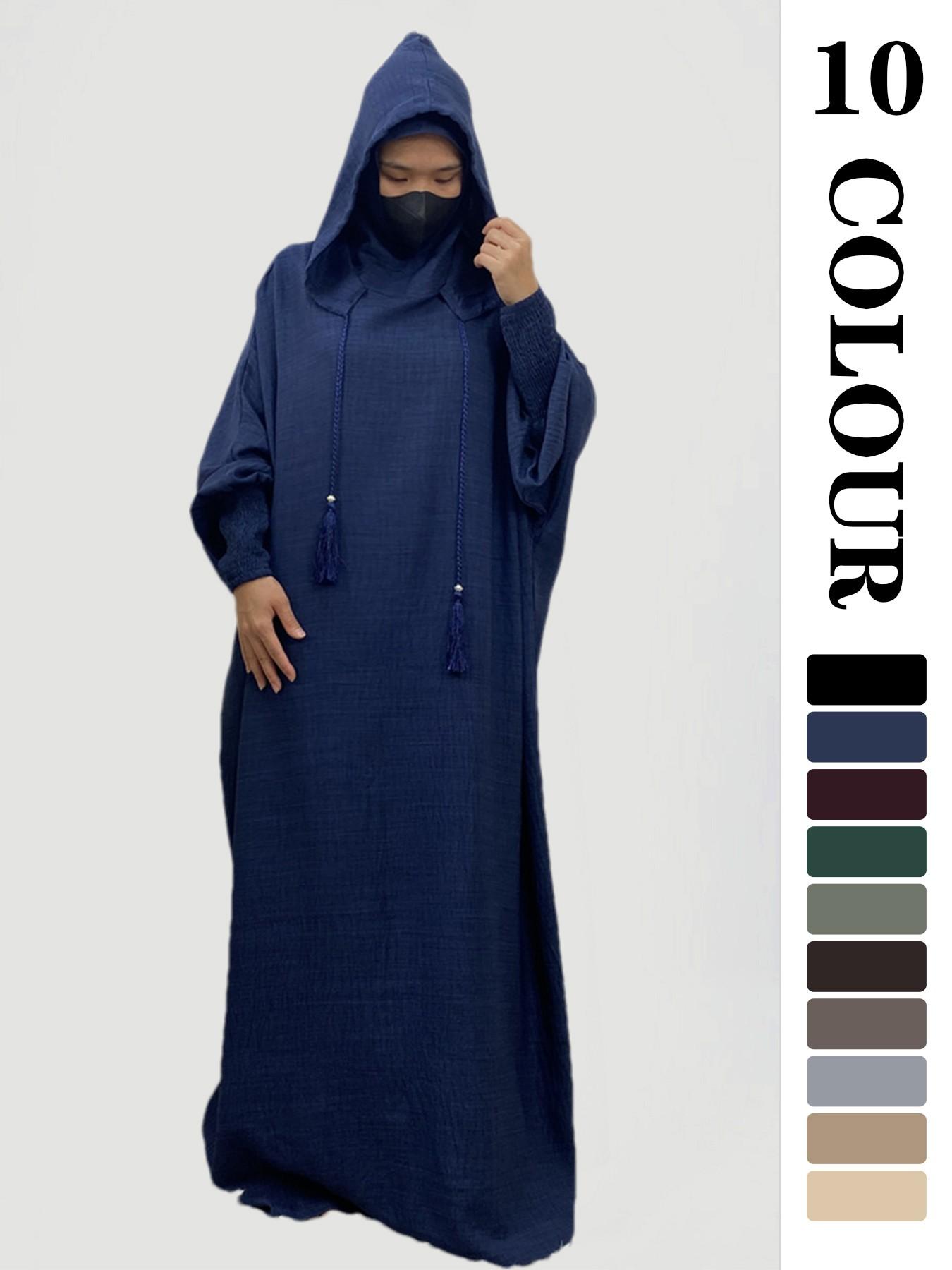 Women's Solid   Hooded   Dress, Casual Long Sleeve Dress for Fall & Winter, Women's Islamic Clothing for Daily Wear, Modesty Muslim Clothing