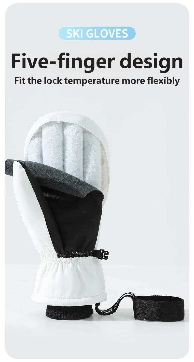 New Snowboarding Gloves Men Windproof Waterproof Non-Slip Fleece Outdoor Professional Five-Finger Warm Gloves Women