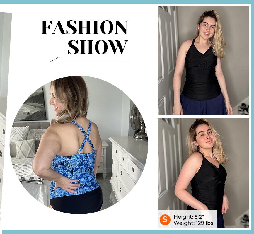 Tempt Me Women Tankini Bathing Suit Top - Twist Front V Neck Swim Top Cross Tummy Control Top Only