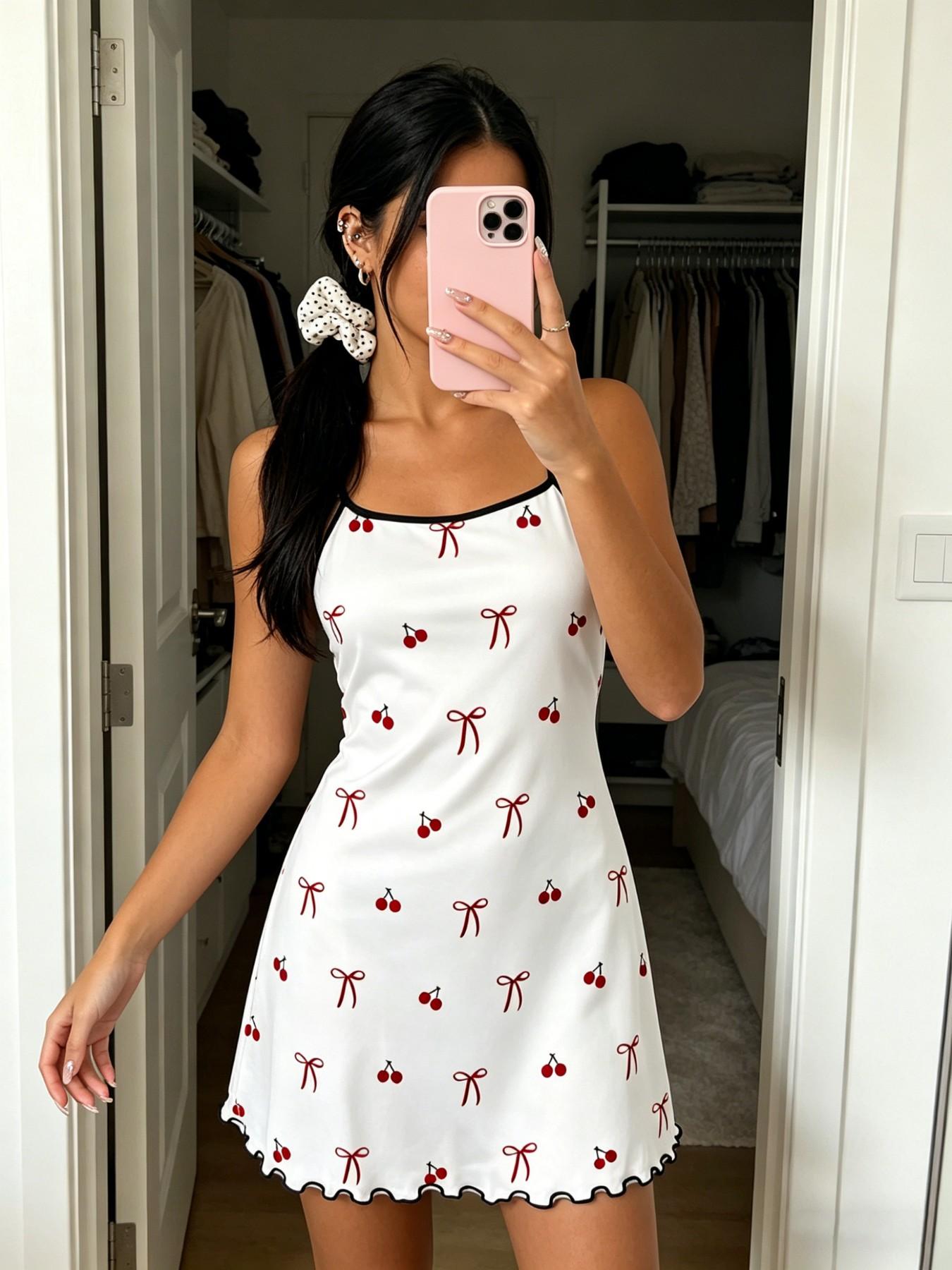 4-Pack Women's Spaghetti Strap Nightdresses, Bear & Bow All-Over Print Nightwear, Cute Loungewear for Spring & Summer