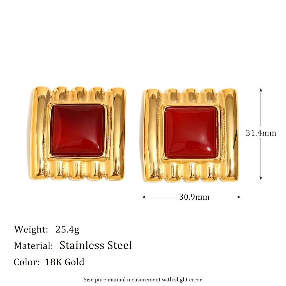 Miranda Stainless Steel Vintage Style Smooth Square Stud Earrings Jewelry Waterproof Metal Texture Attractive Women Accessories