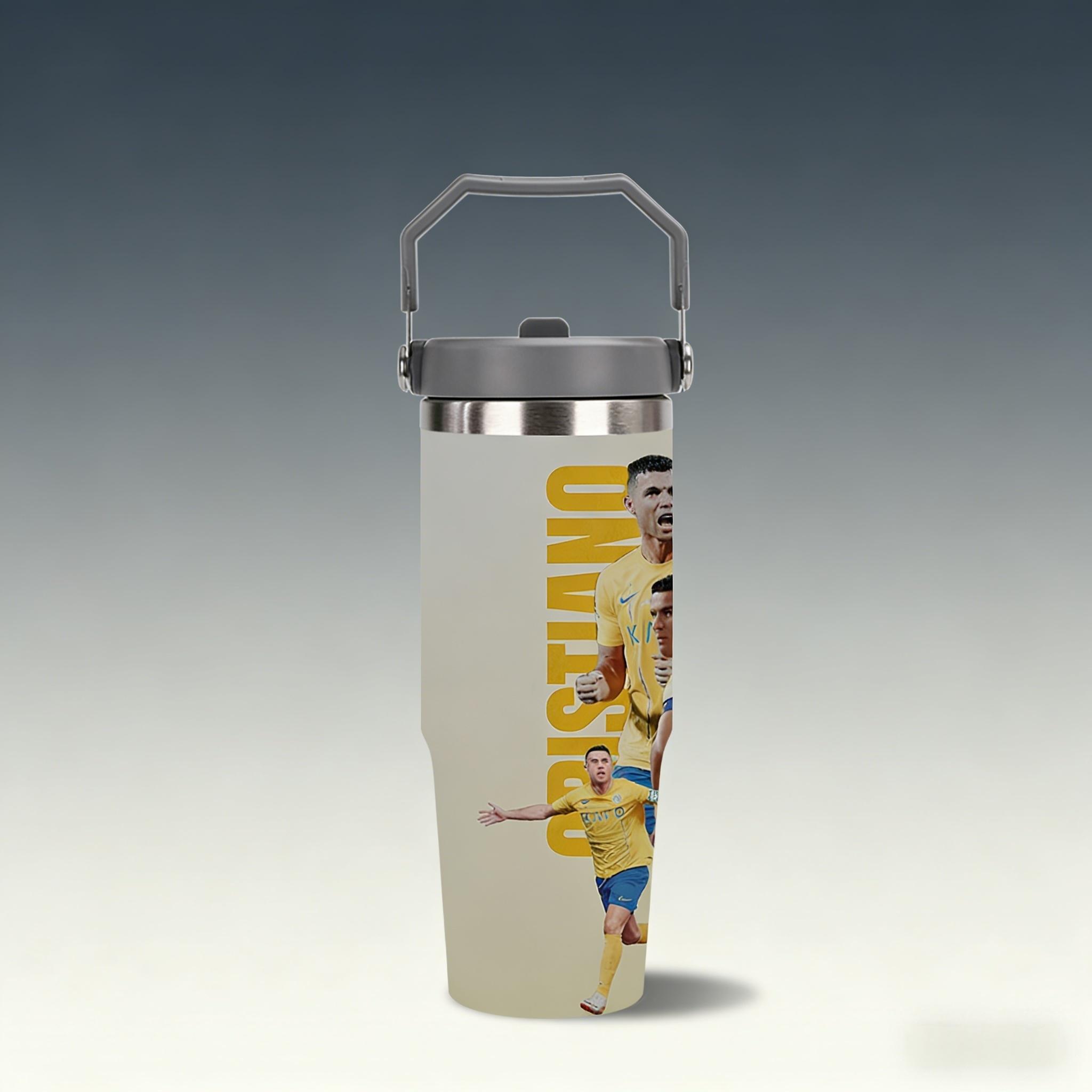 1pc 30oz stainless steel large-capacity car water bottle, Number 7 jersey Pattern，for Cristiano Ronaldo fans.for football enthusiasts. various patterns to choose from, fan gift, Outdoor camping Coffee Cups & Mugs