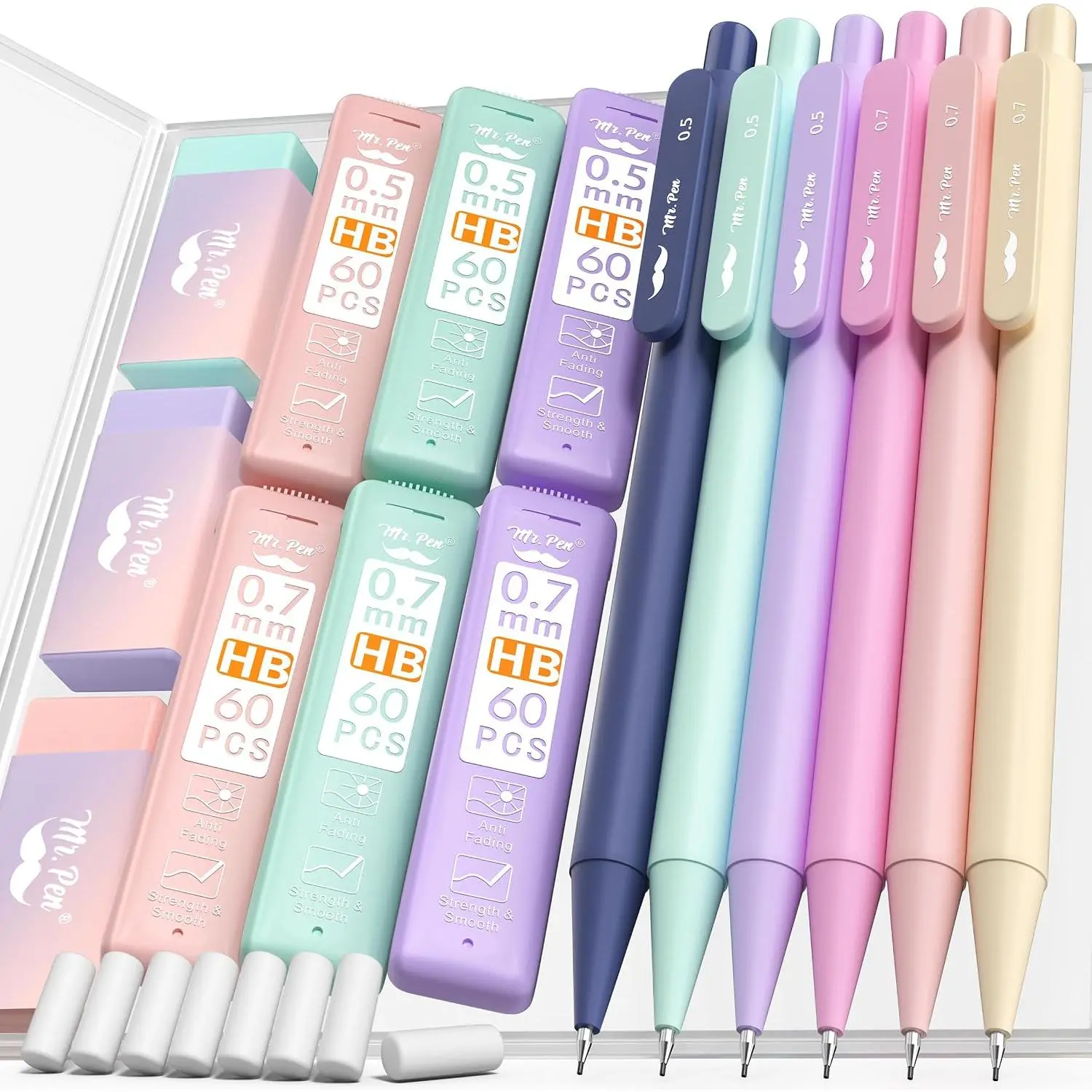- Pastel Mechanical cil Set with Lead Refills & Erasers, 6 Pack