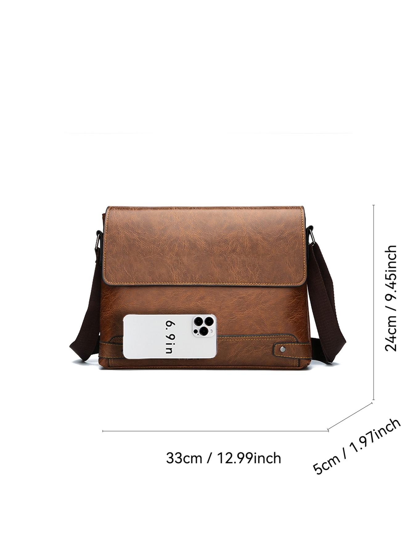 New Minimalist Versatile Men's Messenger Bag Crazy Horse Leather Flap Design Convertible Crossbody Bag Dual-Use Business & Casual Shoulder Bag